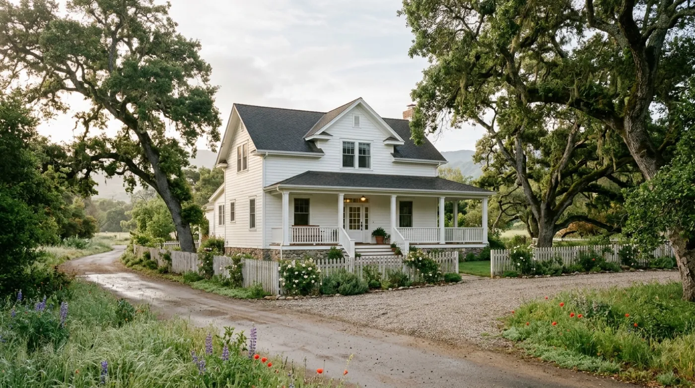 Orchard Lane farmhouse in morning light
