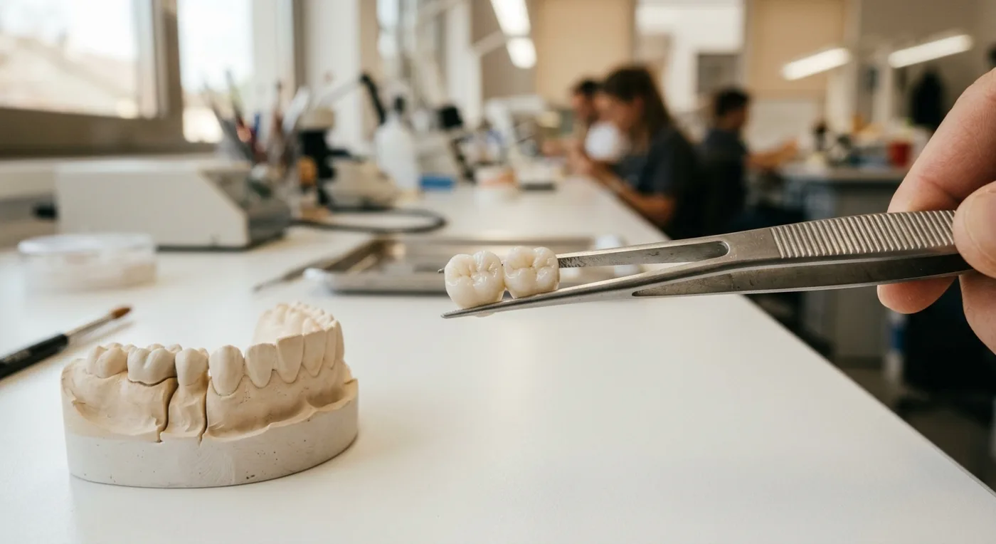A ceramic crown beside a study model