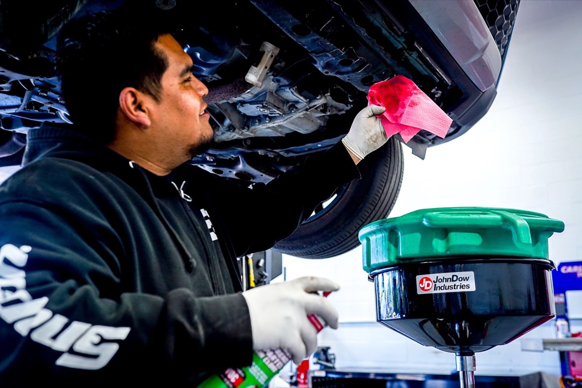 Finishing an underbody service on the lift