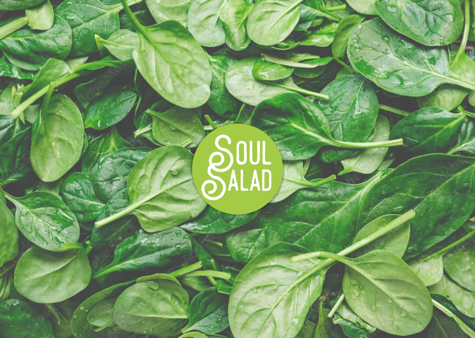 fresh organic greens with the Soul Salad logo