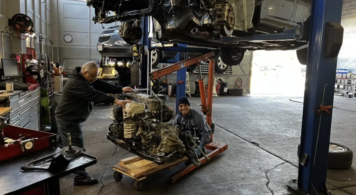 Pulling an engine on the shop floor