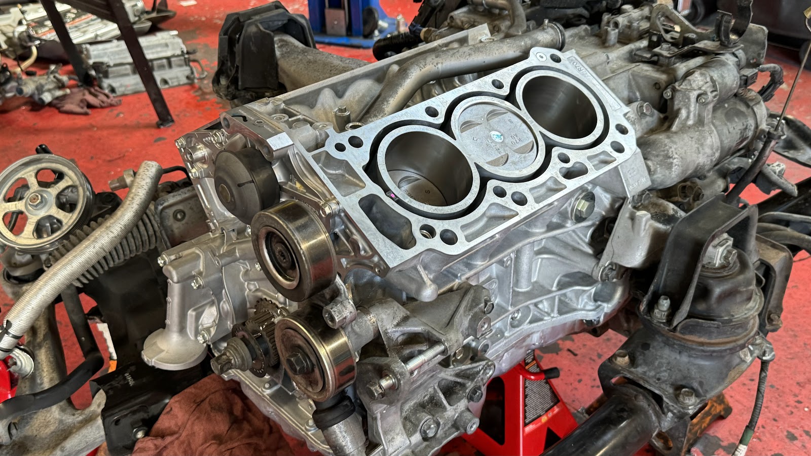 an engine opened up for service